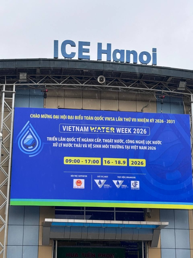 Pano chào mừng Vietnam Water Week 2026 tại Cung Triển Lãm ICE Hà Nội